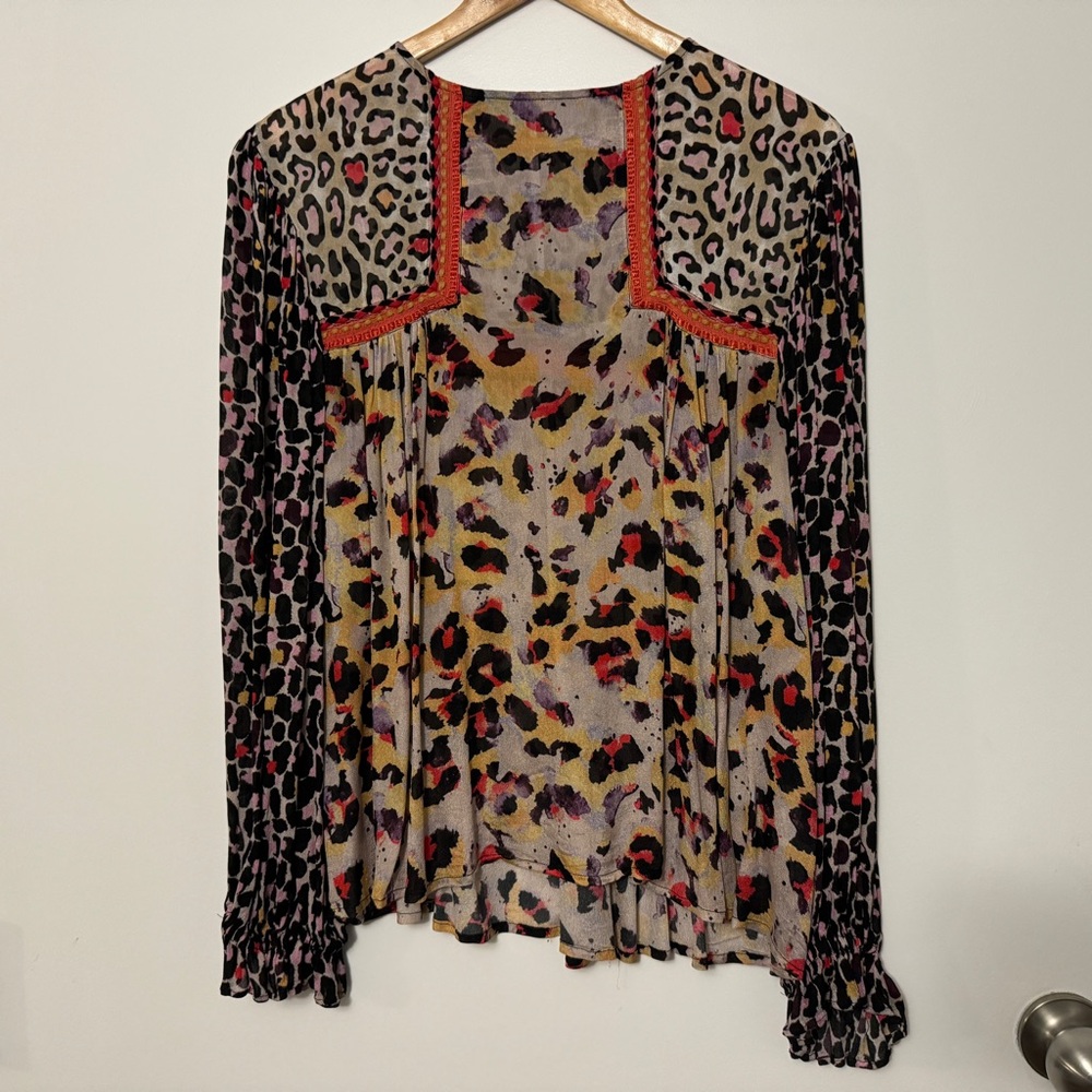 Anthropologie Blink by London Joelle Blouse - Leopard Peasant Blouse